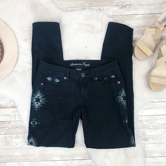 American Eagle Black Southwestern Print Jeans 0 - Picture 1 of 8